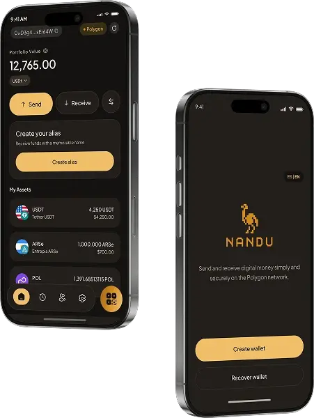 Nandu app - wallet balance and onboarding screens